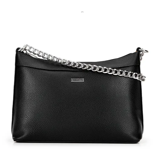 Dámska ramenná kabelka z ekokože čierno-strieborná 100-4Y-008-1S