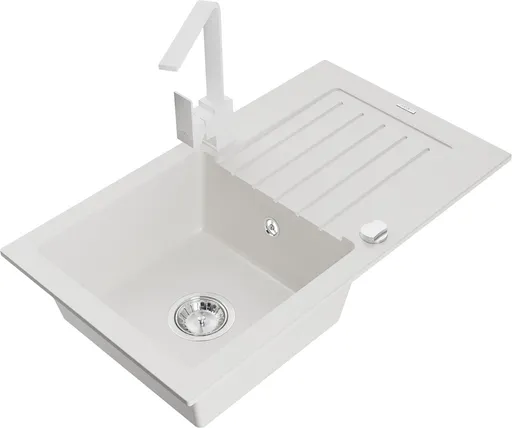 MEXEN/S MEXEN/S - Pablo granitový drez 1-miska s odkvapkávačom vrátane batérie Rita, biela 6510-20-670300-20