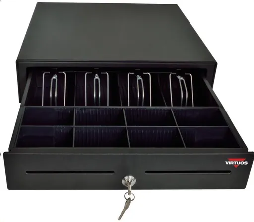 Virtuos pokladničná zásuvka S-410C - s káblom, zakladač 4/8, 9-24V, čierna