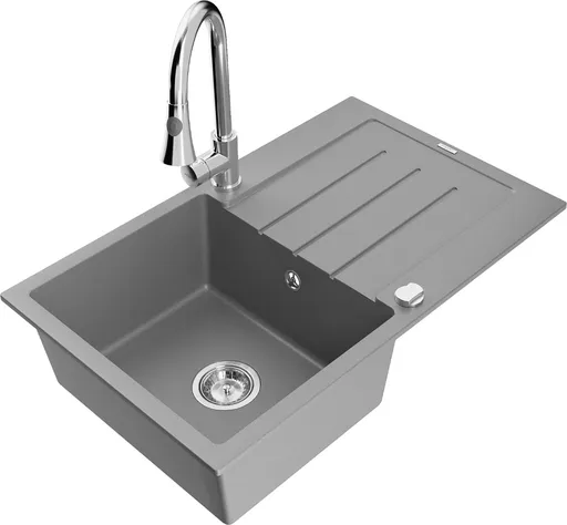 MEXEN/S MEXEN/S - Bruno granitový drez 1 s odkvapkávačom vrátane batérie Elia, šedá 6513-71-670101-00