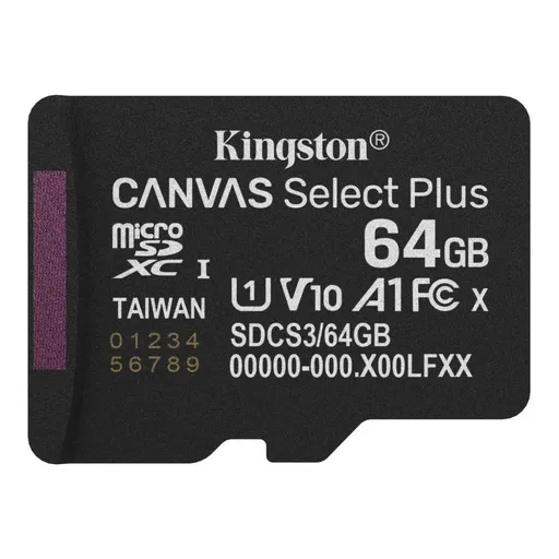 Kingston MicroSDXC 64GB karta Canvas Select Plus, U1, V10, A1