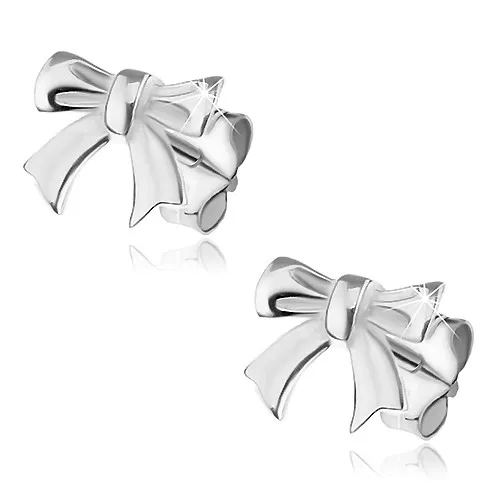 Puzetové náušnice zo striebra 925 - lesklá hladká mašlička