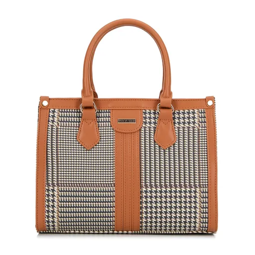 Dámsky kabelka v pepitovom vzore z ekokože hnedý 99-4Y-618-5