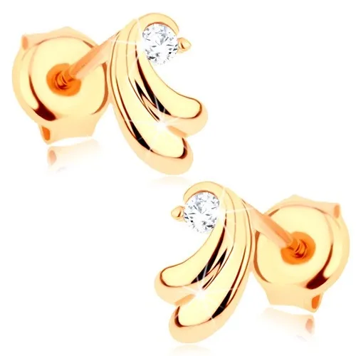 Zlaté náušnice 9K s čírym zirkónom a dvojicou oblúkov