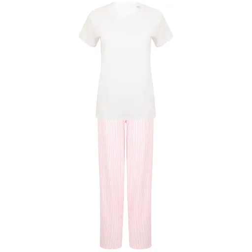 Towel City Detské dlhé bavlnené pyžamo v sade - Biela / ružová | 5-6 rokov