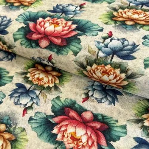 Viskóza s ľanom Clover design D digital print