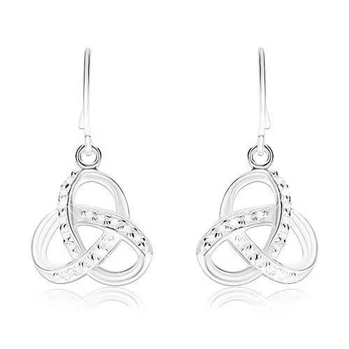 Strieborné náušnice 925, keltský uzol zdobený čírymi zirkónmi, háčiky