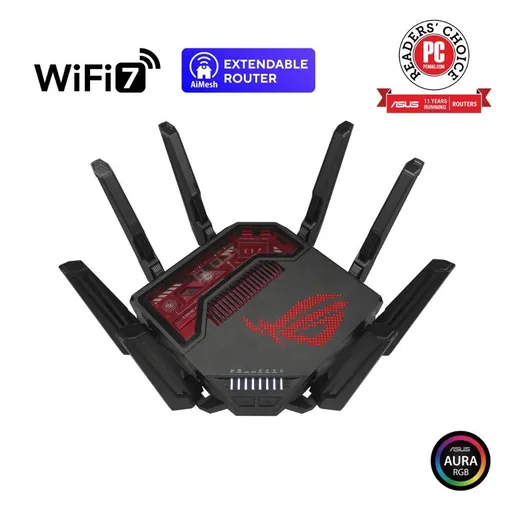 ASUS Herný Router ROG Rapture GT-BE19000, 3-pásmový WiFi7 Router, 2x WAN, 4x LAN, AiMesh