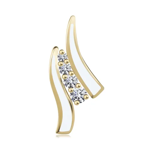 Prívesok v žltom zlate 585 - glazúrované biele vlnky, línia čírych zirkónikov