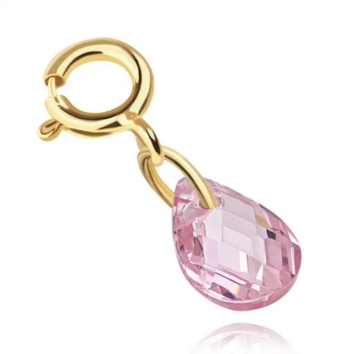 Odopínateľný prívesok zo žltého 375 zlata - ružová zirkónová slza
