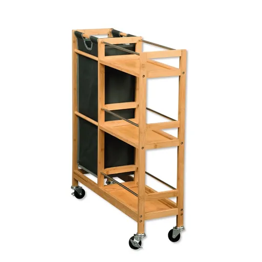 Kesper 24857 Police na kolieskach s košom na fľaše bambus, 78 x 20 x 68 cm