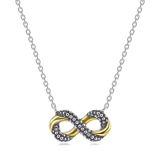 Strieborný 925 náhrdelník - Infinity v zlatej a striebornej patinovanej farbe