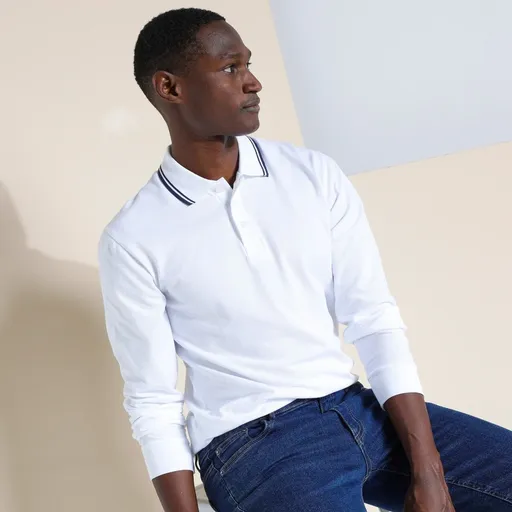 Polo tričko s prúžkom na golieri s dlhými rukávmi