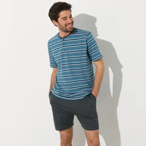 Pruhované pyžamo so šortkami a výstrihom na gombíky