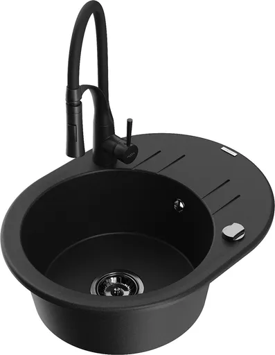 MEXEN/S MEXEN/S - Kevin granitový drez s odkvapkávačom vrátane batérie Aster, čierna 6517-77-73450-70-B