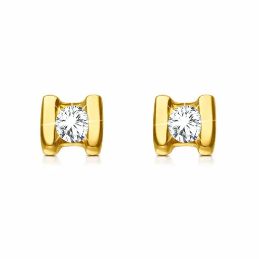Zlaté náušnice 14K s briliantmi a hladkým lemovaním
