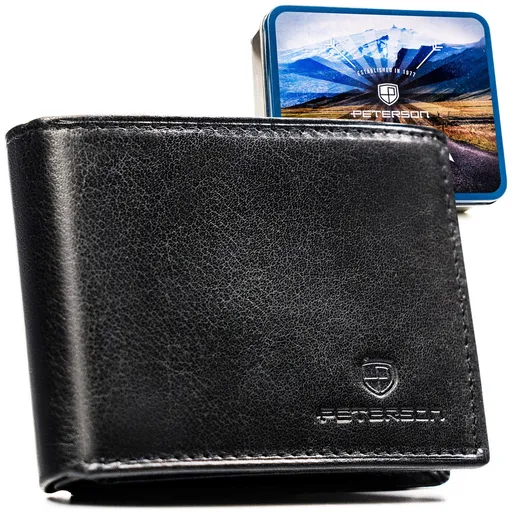 Čierna pánska kožená peňaženka s RFID ochranou – kompaktný model Peterson