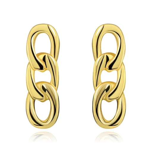 Náušnice 9K zo žltého zlata s tromi retiazkovými očkami