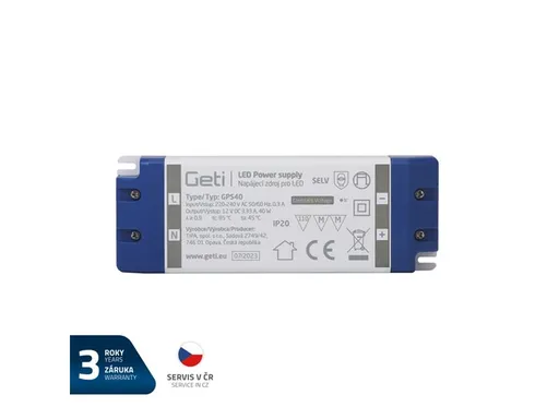 Zdroj spínaný pre LED 12V/ 40W  GETI  GPS40, IP20