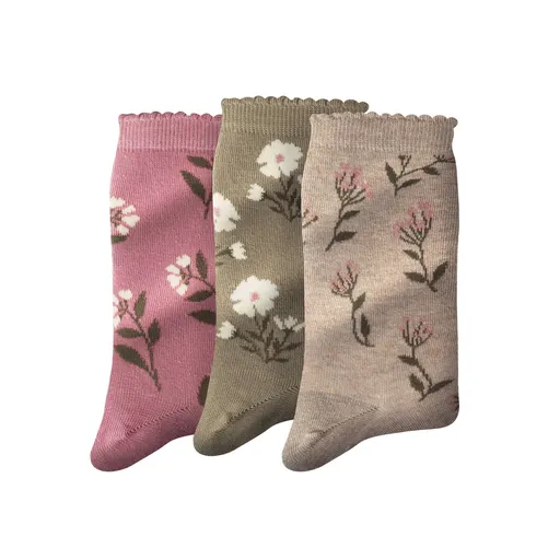 Súprava 3 párov ponožiek s potlačou kvetín