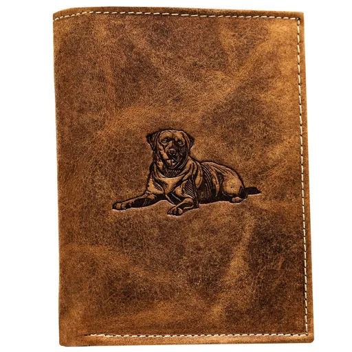 Hnedá pánska kožená peňaženka bez spony s reliéfom v tvare psa