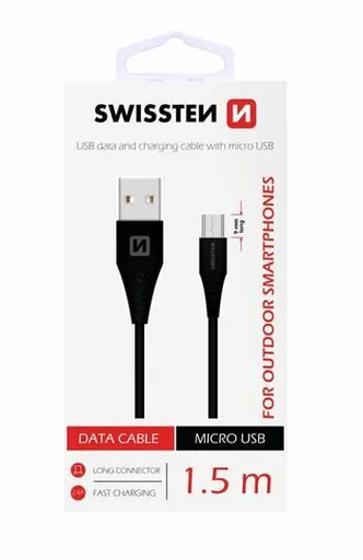 SWISSTEN DATA CABLE USB / MICRO USB 1,5 M ČIERNY (9mm)