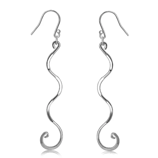Visiace strieborné 925 náušnice - lesklá tenká zvlnená línia, africký háčik