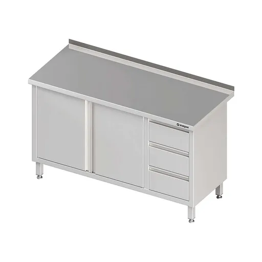 STALGAST Pracovný stôl so zásuvkami - 2x otváracie dvere 1300x700x850mm