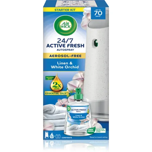 Air Wick Active Fresh Linen & White Orchid automatický osviežovač vzduchu s náplňou 228 ml