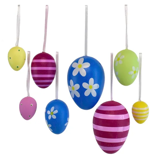 Ručne maľované vajíčka s mašľou, 8 ks, mix veľkostí