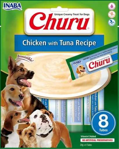 Maškrta pre psy Inaba Churu Pyré dog Kura s tuniakom 8túb 160g