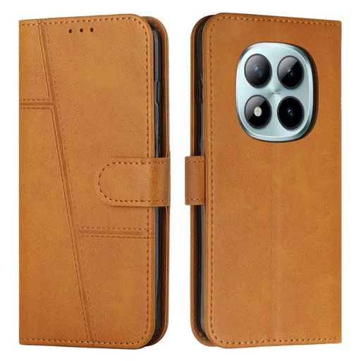 STITCHED Peňaženkový kryt pre Xiaomi Redmi Note 15 Pro+ 5G / POCO M8 Pro 5G svetlohnedý