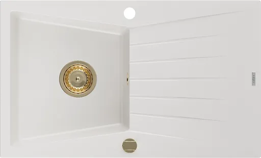 MEXEN/S MEXEN/S - Cesar granitový drez 1 s odkvapkávačom 775x470 mm, biela, + zlatý sifón 6514771010-20-G