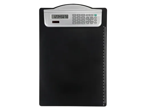 Písacia podložka A4 jednodoska Calco s klipom a kalkulačkou čierna