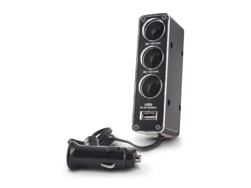 Forever Adaptér pre nabíjačky do auta 1-3 + USB, čierna