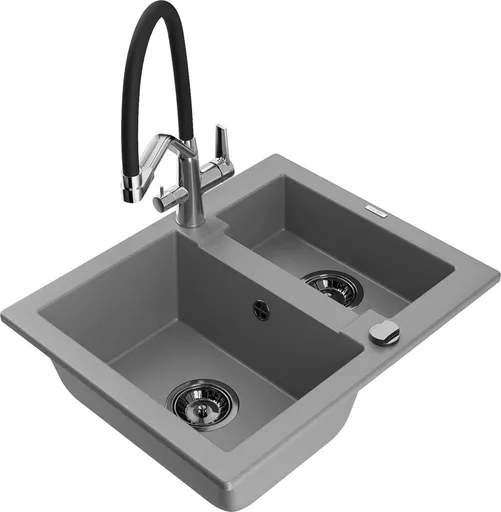 MEXEN/S MEXEN/S - Carlos granitový drez 1.5 vrátane batérie Duo, šedá 6518-71-671701-07-B