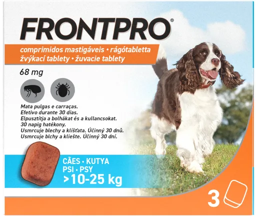 FRONTPRO L 68mg žuvacie tablety pre psy proti kliešťom a blchám >10–25 kg, 3tbl
