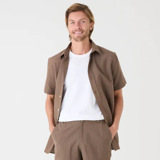 Košeľa zo zmesi bavlny a ľanu s krátkymi rukávmi