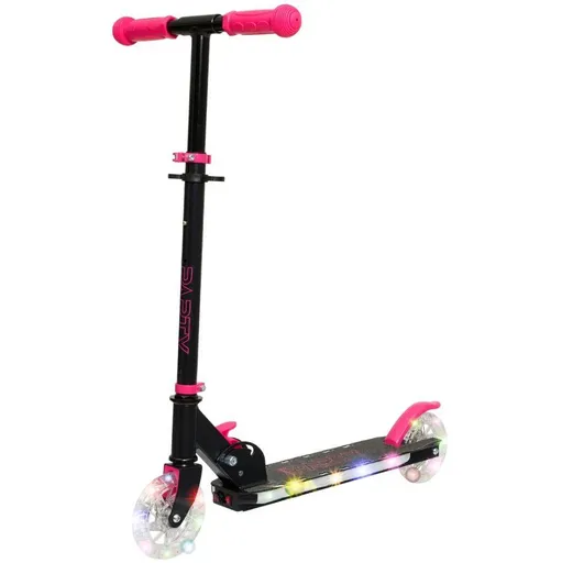 Detská kolobežka Story LED so svietiacimi kolieskami, Čierno-ružová