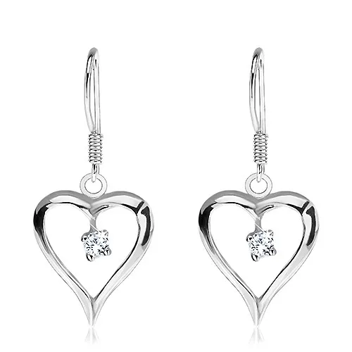 Náušnice zo striebra 925 - visiace predĺžené srdce, číry zirkón uprostred