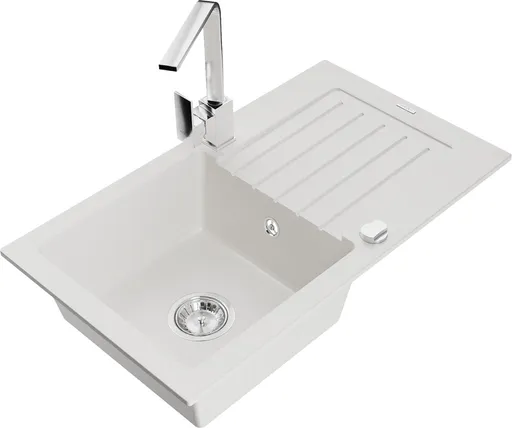 MEXEN/S MEXEN/S - Pablo granitový drez 1-miska s odkvapkávačom vrátane batérie Rita, biela 6510-20-670300-00