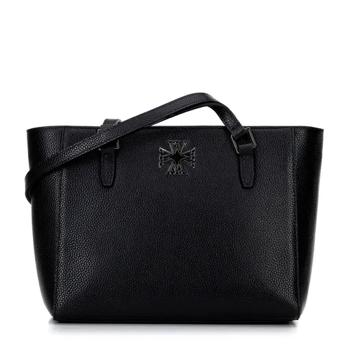 Dámska ramenná kabelka z kože čierna s grafitovým logom 100-4E-612-1C