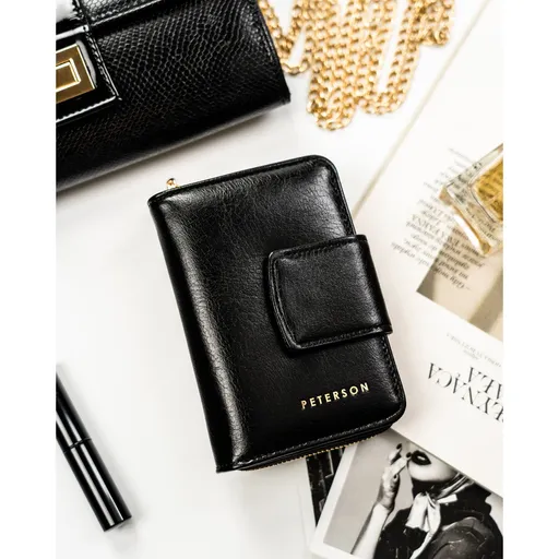 Elegantná malá čierna dámska peňaženka z ekologickej kože – Peterson