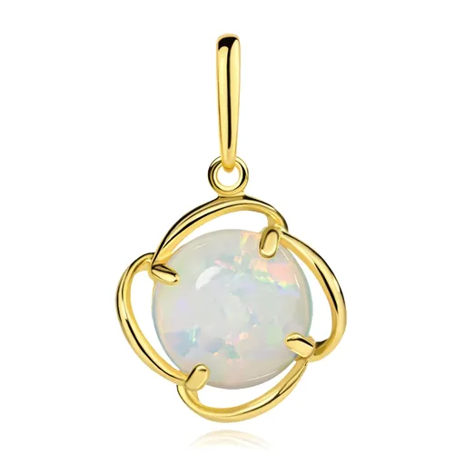 Zlatý prívesok 9K v tvare kvetu so syntetickým bielym opálom