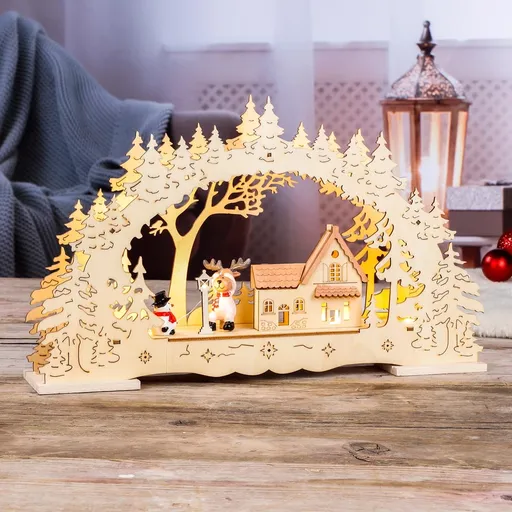 Haushalt international Dřevěný oblouk Vánoční domeček s LED osvětlením