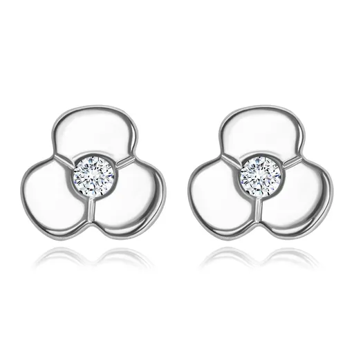 Zlaté náušnice 585 - žiarivý číry briliant v lesklom kvietku, biele zlato