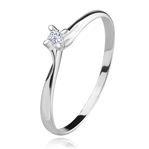 Zlatý prsteň 585 - trblietavý číry diamant v štvorcípom kotlíku, biele zlato - Veľkosť: 49 mm