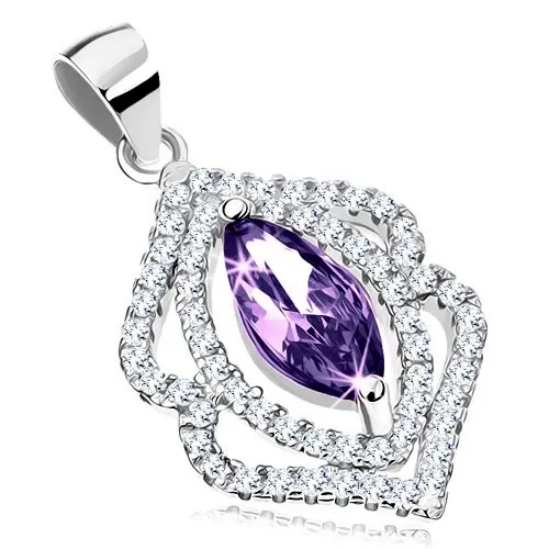 Ródiovaný prívesok, striebro 925, zirkónové zrnko fialovej farby, číre obrysy