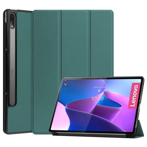LEATHER Zaklápací obal pre Lenovo Tab P12 Pro zelený