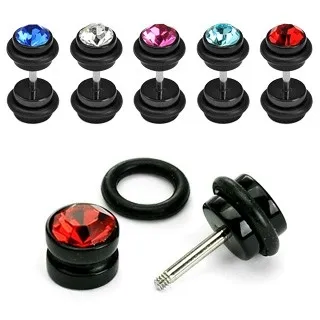 Falošný plug do ucha so zirkónom - Farba zirkónu: Aqua modrá - Q